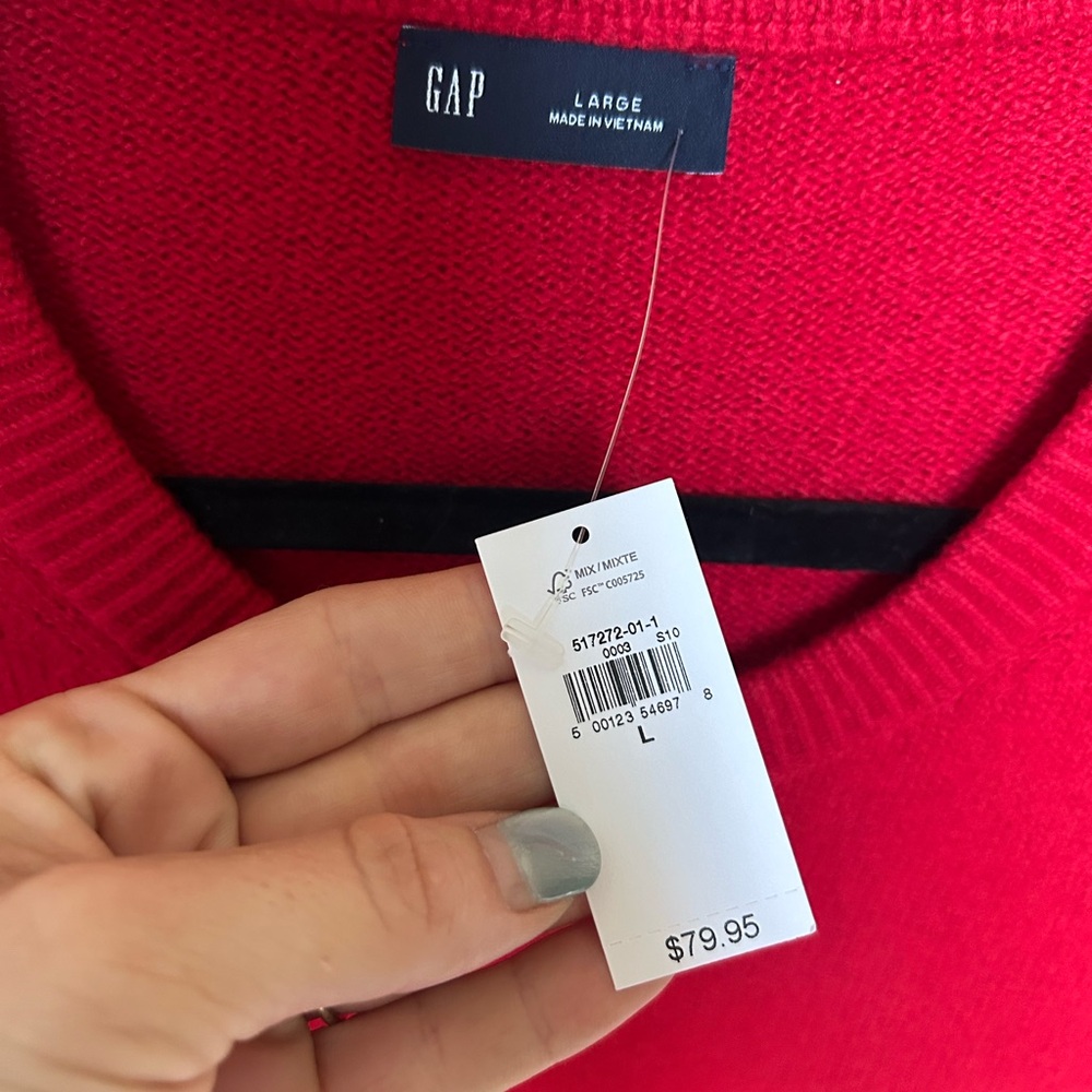 GAP CashSoft Mini Red Knit Short Sleeve Crewneck Sweater Dress Size Large NWT - Picture 8 of 11